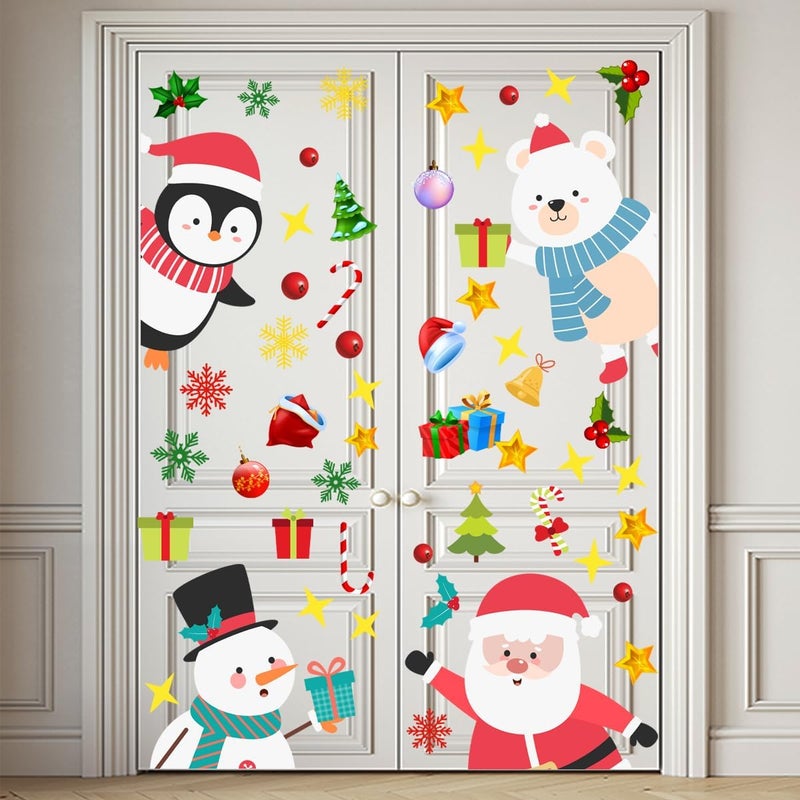 Demonwer 35.4x11.8 Inch Large Christmas Door Stickers Decor Removable Penuins Santa Claus Snowman Cute Penguin Bear Snowflake Decal for Window Door Refrigerator Home Bedroom Festival Party Decorations - Image 4